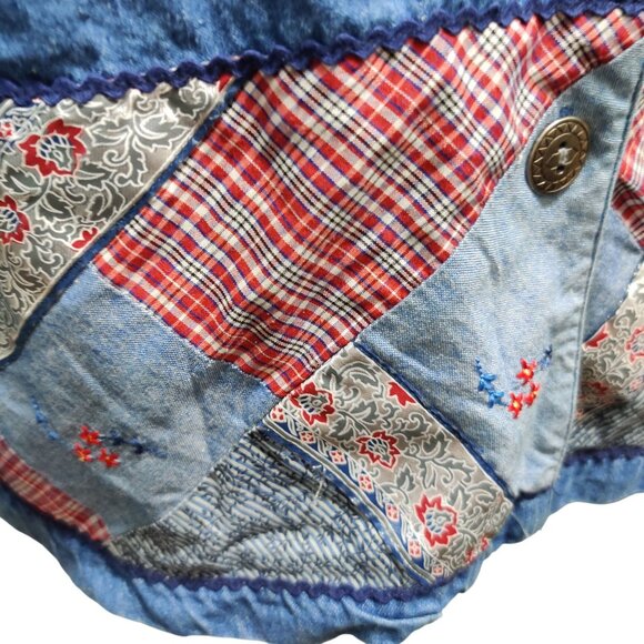 Bobbie Brooks M Vintage Patchwork Denim Jacket Embroidered Accents Americana - Picture 4 of 13